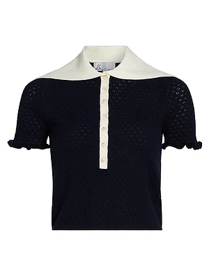 Bettina Pointelle Knit Short-Sleeve Top