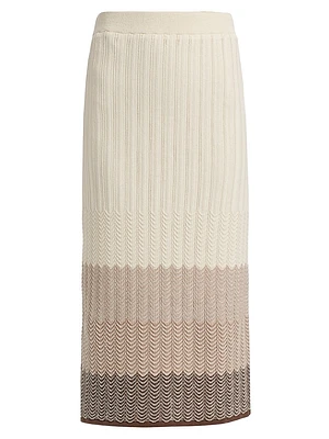 Ombré Striped Cotton-Linen Midi-Skirt