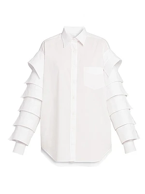 Ruffled-Sleeve Cotton Shirt