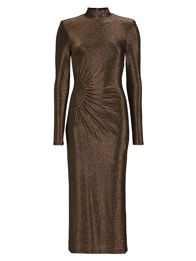 Amarilys Metallic Ruched Midi-Dress