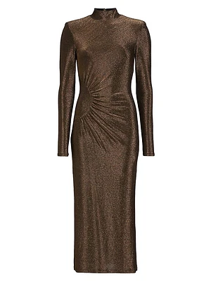 Amarilys Metallic Ruched Midi-Dress