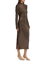 Amarilys Metallic Ruched Midi-Dress