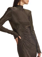 Amarilys Metallic Ruched Midi-Dress