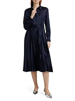 Jessie Satin Pleated Tie-Front Shirtdress