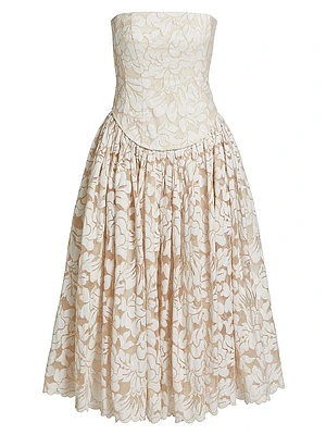 Melody Floral Cotton-Blend Corset Midi-Dress