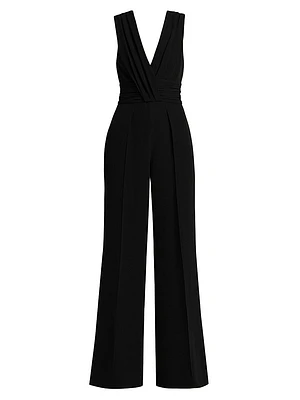 Ruched Stretch Crepe Wide-Leg Jumpsuit
