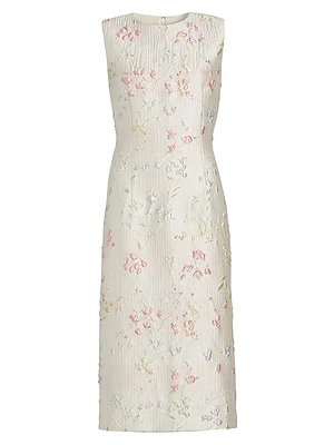 Floral Brocade Sheath Midi-Dress