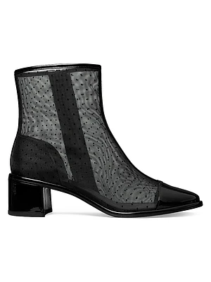 50MM Polka Dot Mesh & Patent Leather Ankle Boots