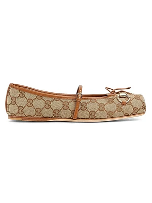 GG Canvas Horsebit Ballet Flats