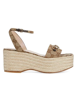 Lady Horsebit GG Canvas Wedge Sandals