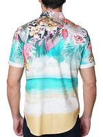 Beach Santa Button-Front Short-Sleeve Shirt