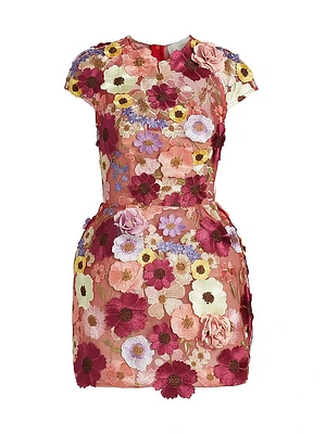 Jasmine Floral-Appliquéd Minidress