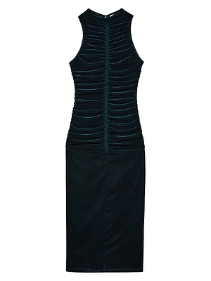 Niva Ruched Velvet Sleeveless Maxi Dress