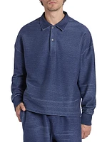 Cotton-Blend Knit Polo Sweater
