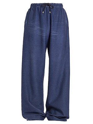 Cotton Drawstring Straight-Leg Pants