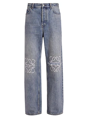 Embroidered Anagram Straight-Leg Jeans