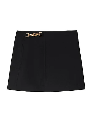 Lobster Clasp-Fastened Wool Miniskirt