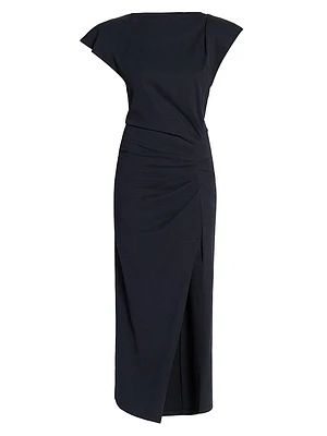 Nadela Ruched Cap-Sleeve Midi Dress