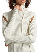 Rib-Knit Cut-Out Turtleneck Sweater