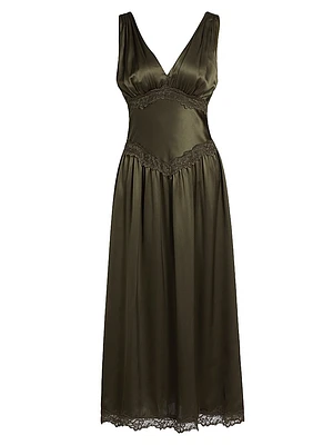 Stasia Lace-Trim Silk Dress