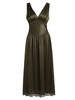 Stasia Lace-Trim Silk Dress