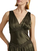 Stasia Lace-Trim Silk Dress