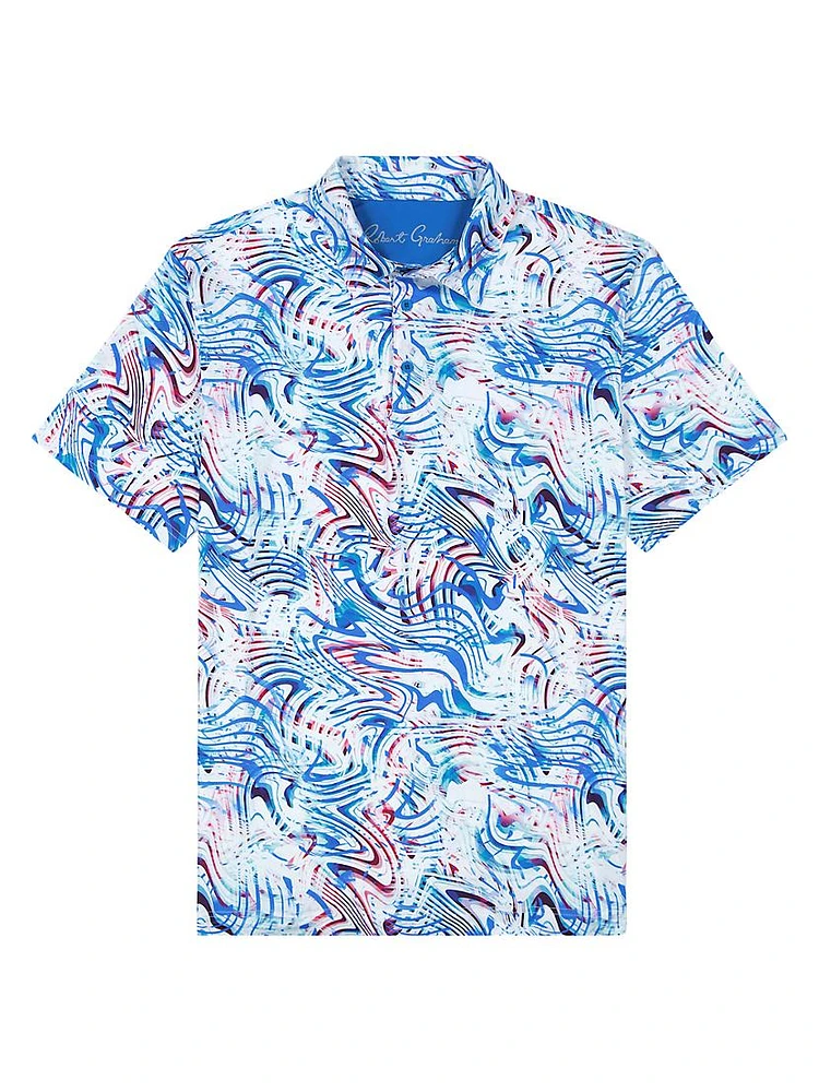 Wavelength Abstract Print Knit Cotton-Blend Polo Shirt