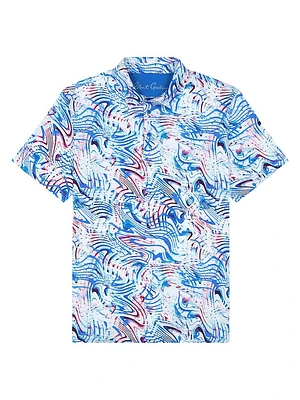 Wavelength Abstract Print Knit Cotton-Blend Polo Shirt
