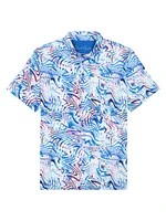 Wavelength Abstract Print Knit Cotton-Blend Polo Shirt