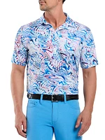 Wavelength Abstract Print Knit Cotton-Blend Polo Shirt