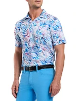 Wavelength Abstract Print Knit Cotton-Blend Polo Shirt