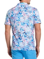 Wavelength Abstract Print Knit Cotton-Blend Polo Shirt