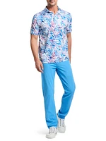 Wavelength Abstract Print Knit Cotton-Blend Polo Shirt