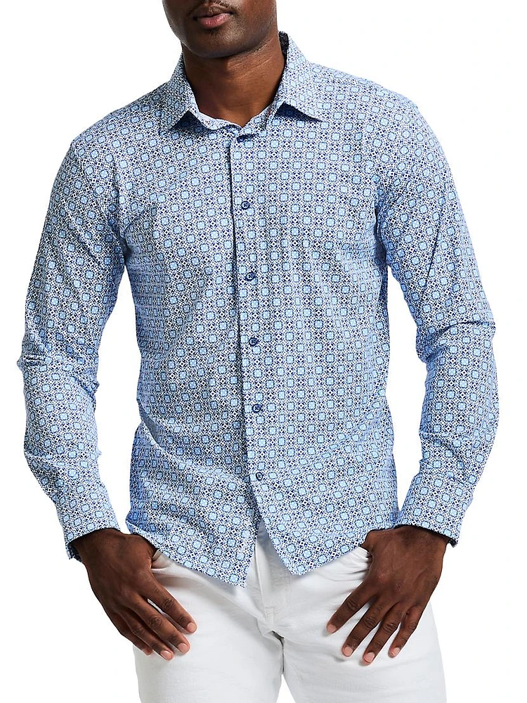 Caspian Printed Knit Button-Front Shirt