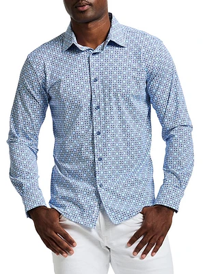 Caspian Printed Knit Button-Front Shirt