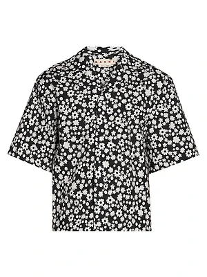 Poppy Fields Print Bowling Shirt