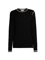 Distressed Cable-Knit Cotton Sweater