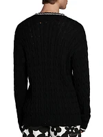 Distressed Cable-Knit Cotton Sweater