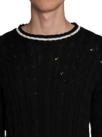 Distressed Cable-Knit Cotton Sweater