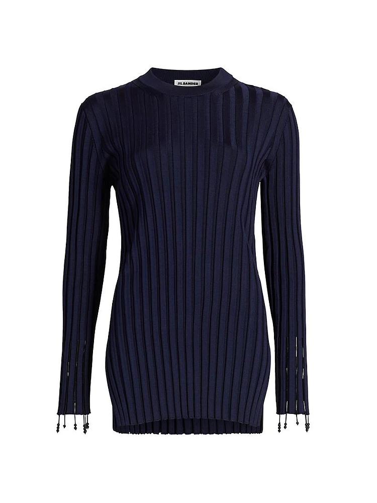 Embroidered Rib-Knit Crewneck Top