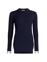 Embroidered Rib-Knit Crewneck Top