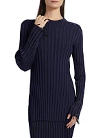 Embroidered Rib-Knit Crewneck Top