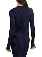 Embroidered Rib-Knit Crewneck Top