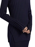 Embroidered Rib-Knit Crewneck Top