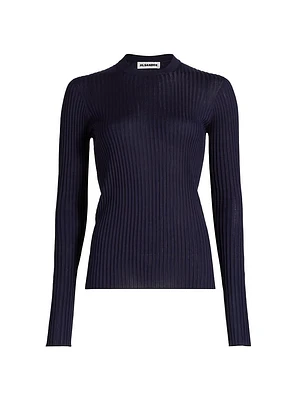Superfine Seamless Silk Rib-Knit Sweater