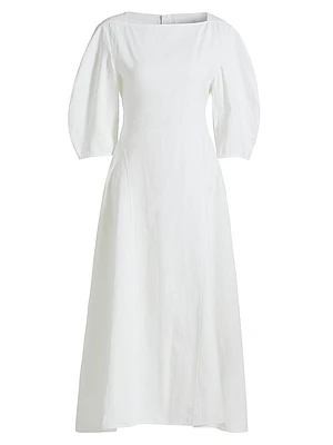 Squareneck Linen Midi-Dress
