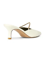 Metella Chain-Link Leather Kitten-Heel Mules