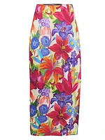 Floral Silk Pencil Skirt