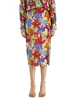 Floral Silk Pencil Skirt