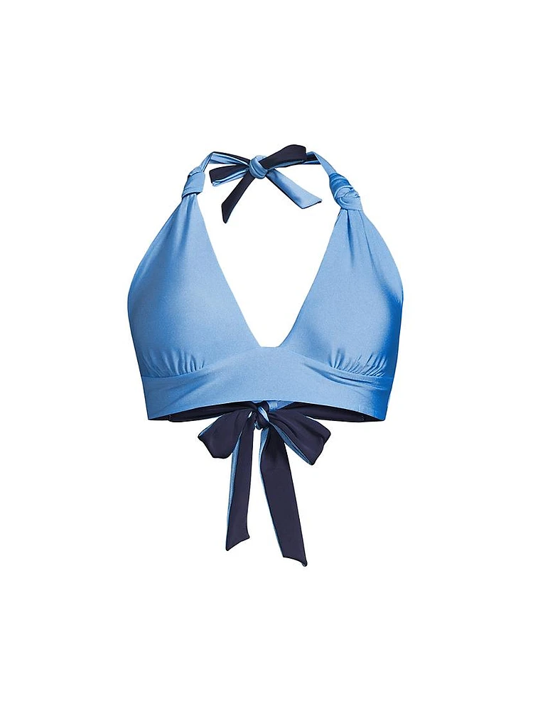 Scala Gloss Two-Tone Knotted Triangle Bikini Top